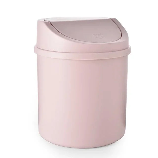 Mini bote de basura pequeño de escritorio con tapa, ideal para el dormitorio, la limpieza y el escritorio del hogar. 