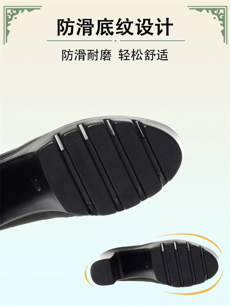 Zapato de piel suave negro para mujer, tacón de bloque 2024, plataforma gruesa, modelo oficina, trabajo, tacones altos de 6,5 cm y 8 cm, Grace