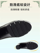 Soft Leather Black Shoe Woman Block Pumps 2024 Thick Bottom Platform Shoes Model Office Work 6.5 cm 8 cm High Heels Grace