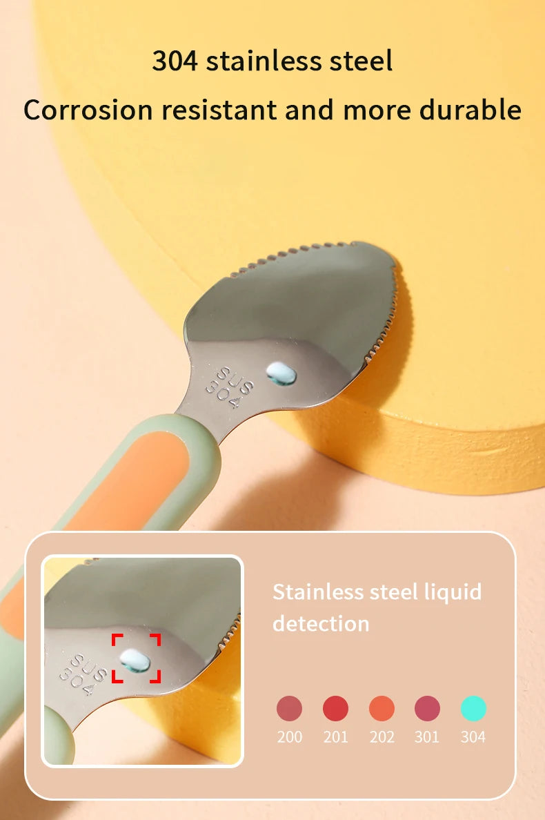 Baby Fruit Scraping Mud Spoon Double Head Silicone Stainless Steel Children Utensil Toddler Infant Food Eating Feeding Tableware