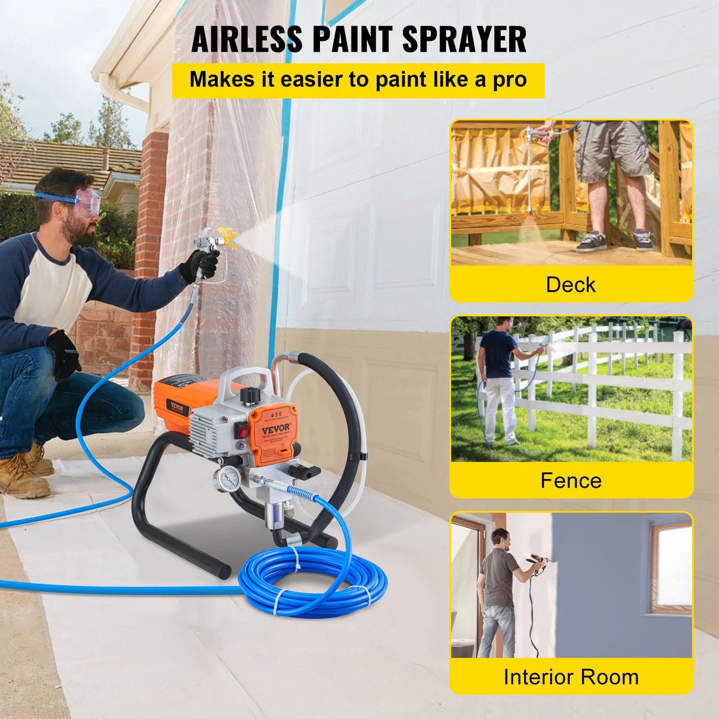 Vevor 1500/1800w pulverizador de pintura de parede mal ventilado kit pistola elétrica pressão spray ajustável máquina de pulverização de pintura de parede