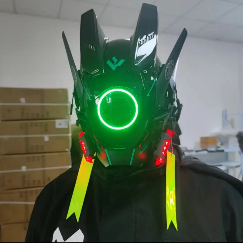 Capacete Cyberpunk com LED – Máscara para Festas, Halloween, Natal e Cosplay – Presente para Adultos