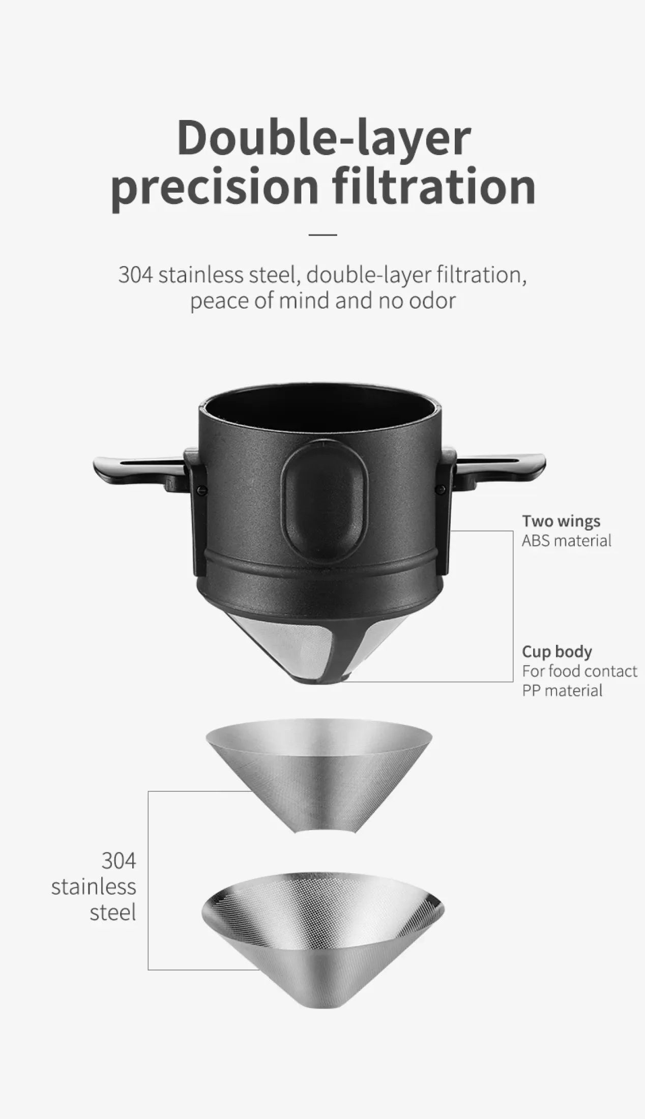 Filtro de café portátil de acero inoxidable 304, soporte para café y té, taza reutilizable, juego de taza de té con gotero, cafetera, utensilios de café