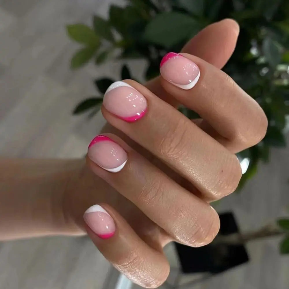 24Pcs/Box Aurora False Nail Detachable Short Round Fake Nails for DIY for Salon French Nail Tips Full Cover Press On Nails