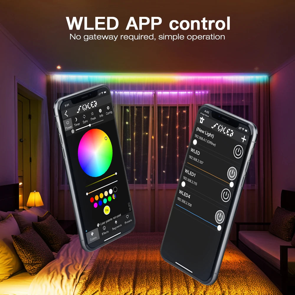 Controlador WLED ESP32 RGBIC COB LED Tira de luz Kit de cinta reactiva al sonido Música Sincronización Funciona con Alexa 24V 5 10 15 20 25 30 40 M