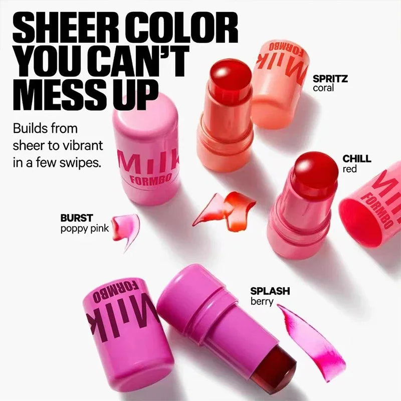 Lápiz labial 3 en 1 con leche, rubor en barra, colorete, agua refrescante, larga duración, acuarela, maquillaje mate multiusos.