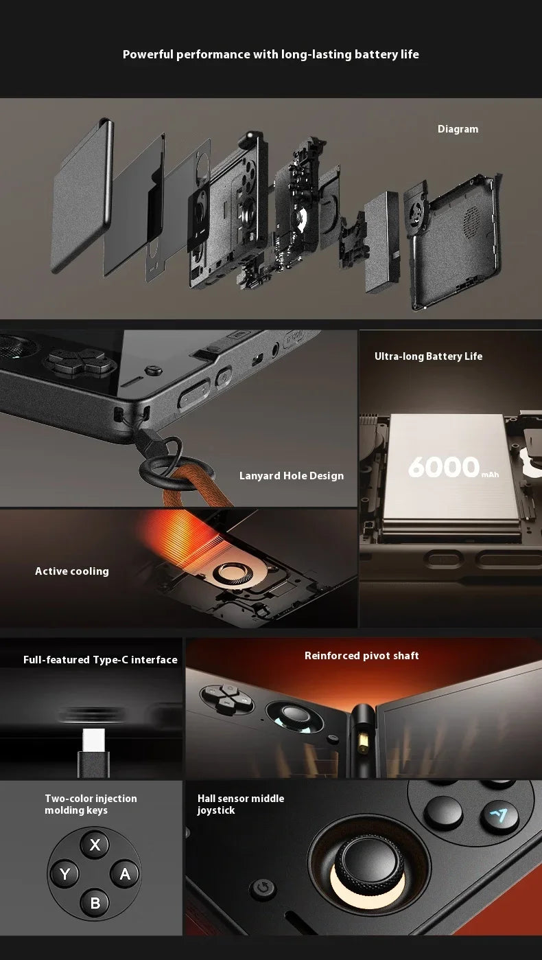 AYN Thor 6'' OLED Dual Screen Gaming Handheld Qualcomm Snapdragon CPU Android13 6000mAh Battery Hall Stick Game Console