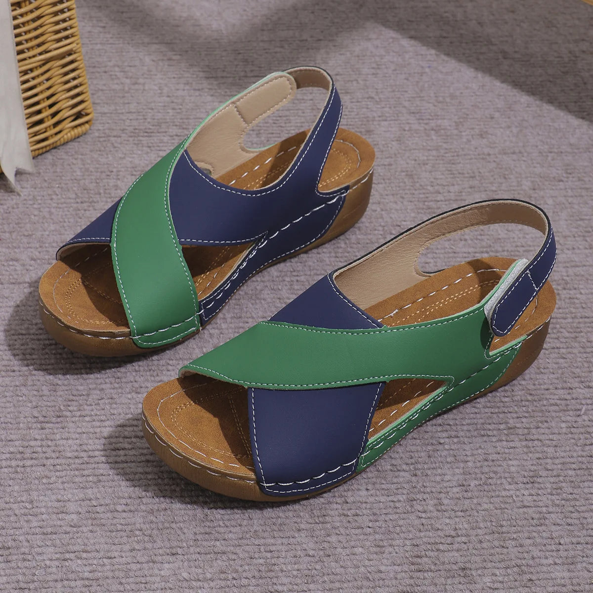 New Women's Contrast Color Wedge Sandals Summer Peep Toe Non Slip Beach Shoes Woman Comfortable Platform Roman Sandalias Mujer