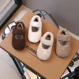 Children Fur Shoes 2025 Winter Kids Warm Plush Shoes For Girl Flat Loafers Moccasins Girls Casual Shoes Khaki, Beige