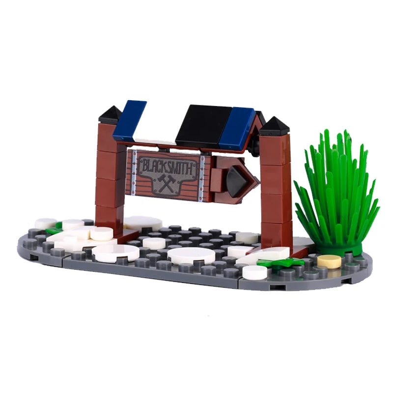 MOC Notice Board Building Blocks Bee Farm Fountain Bonfire Stove Medieval Town Street View Water Wall Bridge Road Sign Brick Toy