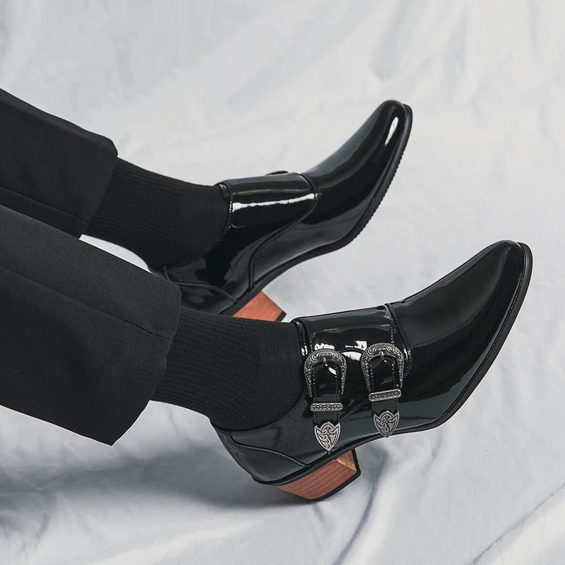 Luxury Designer Monk Leather Men's Shoes, High Heels, Polished, Double Buckle, Pointed Toe, Casual Shoes for Men, Party Wedding Shoes for Men