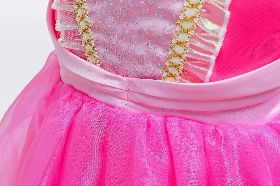 Girl Pink Dress Aurora Cosplay Costume Princess Deluxe Outfit Children Summer Brthday Party Elegant Gown Fairy Disguise Sets