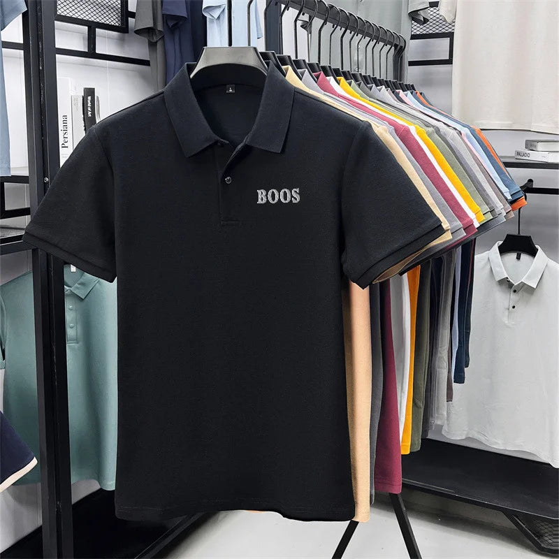 Cotton100% Men's Summer High Quality Short Sleeves Polo Shirt Lapel Button Letter Printing T-Shirt Business Leisure Men Clothing