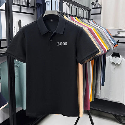 Cotton100% Men's Summer High Quality Short Sleeves Polo Shirt Lapel Button Letter Printing T-Shirt Business Leisure Men Clothing