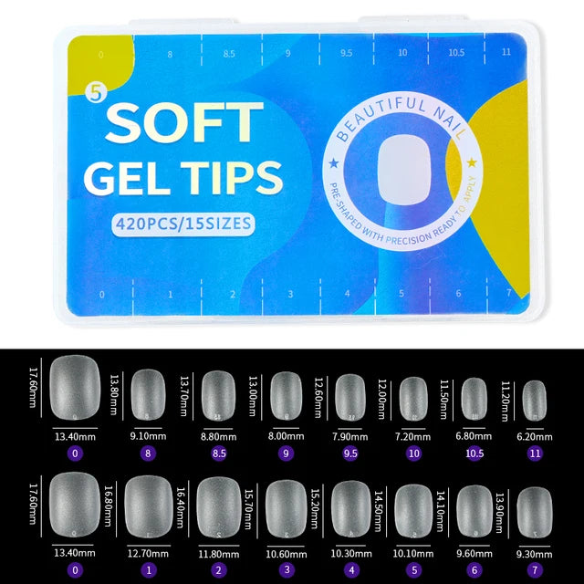 PINPAI-Matte Nails, Almond Coffin Nail Tips, Full Cover, Matte Artificial Nail, Soft Gel Tips, T Shape, 420Pcs 