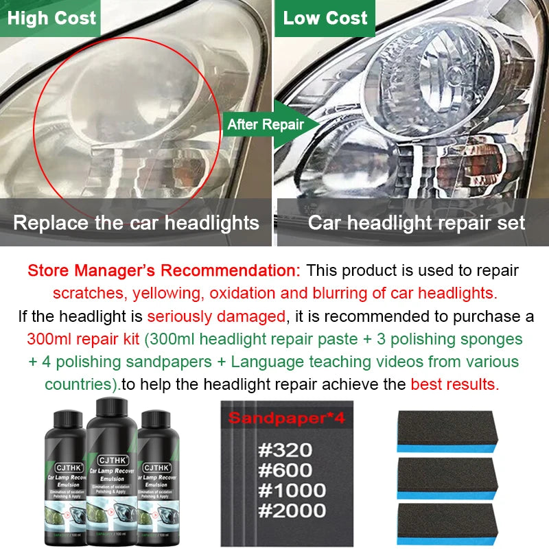 Kits De Polimento De Restauração De Farol De Carro, Removedor De Risco De Farol, Reparar Pasta De Limpeza, Remover A Oxidação, Líquido Polonês