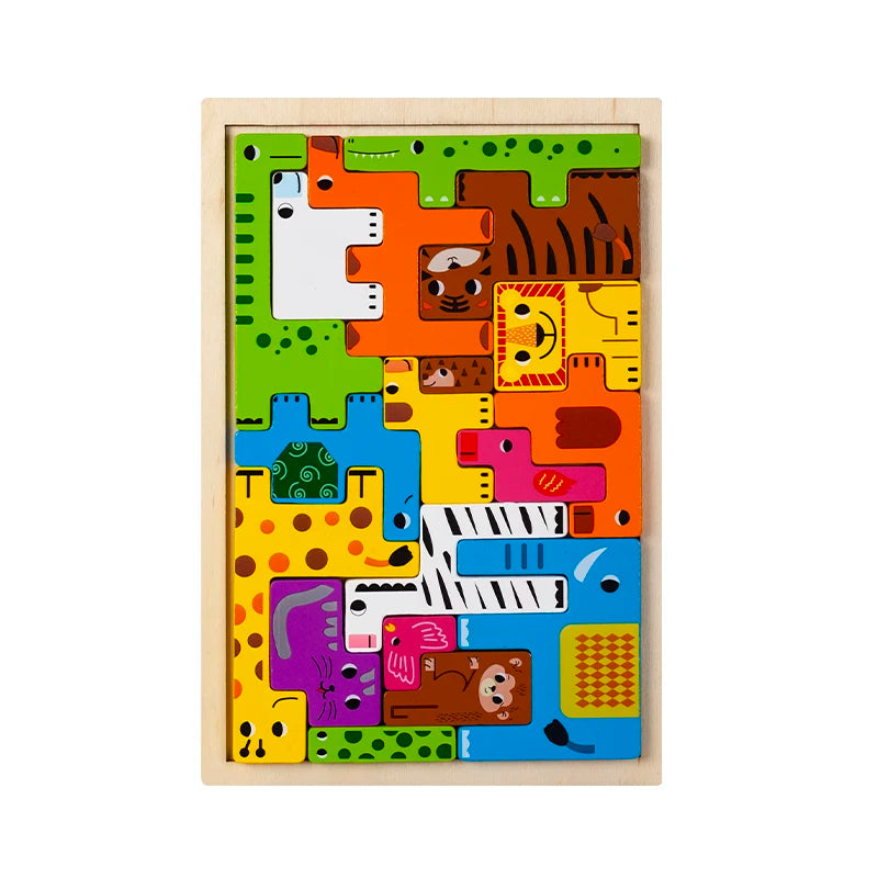 Montessori Animal Characters Transportation Wooden Puzzle Russian Blocks Cute Animals Puzzle Toys Occupation