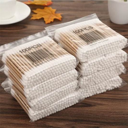 500 bastoncillos de algodón de doble cabezal para maquillaje de mujer, con punta de madera para limpieza de nariz y orejas, herramientas de cuidado de la salud. 