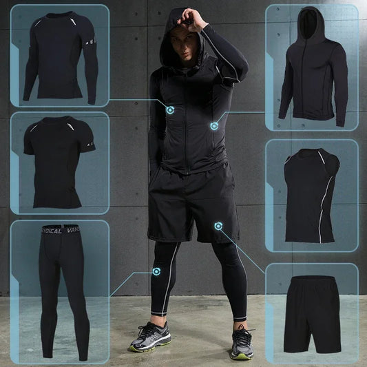 Men's Rashguard Compression Sports Set Gym Running Jogging Tights Workout Fitness T-Shirt Blouse Leggings