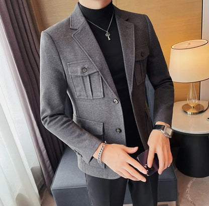 Tweed Men's Suit Jackets Single Breasted Male Blazer Gray Fashion 2024 Luxury Designer Menswear Coat Korean Style Clothes Casual