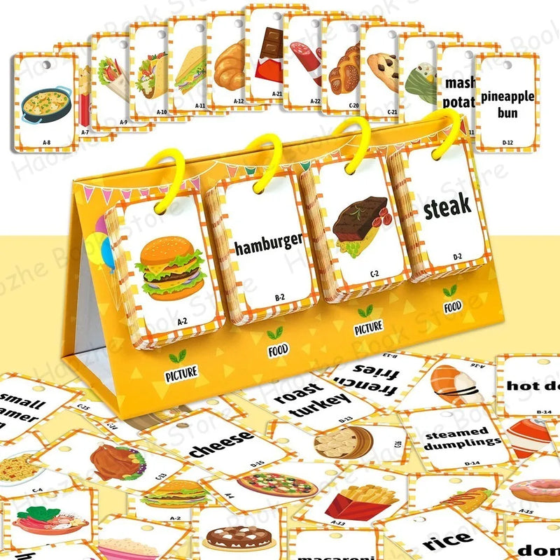 92Pcs Food Vocabulary Flashcards for Kids Double Side Parent-Child Interaction English Card Educational Learning Cards