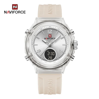 Relojes NAVIFORCE para mujer, nuevo diseño, esfera pequeña, deportivos, para mujer, resistente al agua hasta 5 ATM, reloj de pulsera de cuarzo con pantalla LCD digital, reloj para mujer