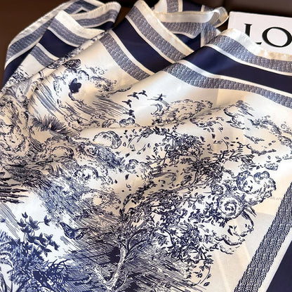 Pañuelo cuadrado de seda con estampado floral de lujo para mujer, pañuelo de satén suave, banda para el pelo, pañuelo para la cabeza, hijab, diadema para mujer, fular, cinta para bolso