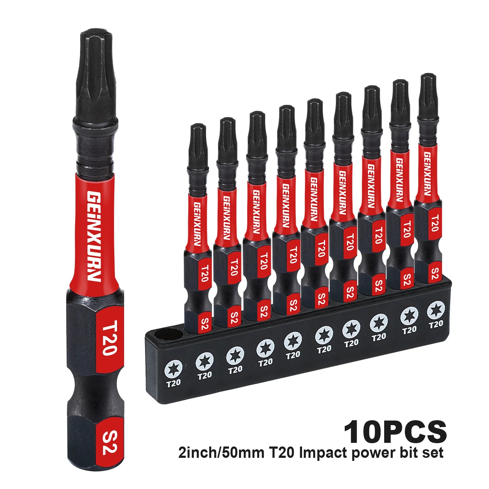 Juego de puntas de destornillador Torx magnético de impacto Geinxurn de 2 pulgadas, n.° 20, de acero de aleación S2, juego de puntas de potencia T20 con base