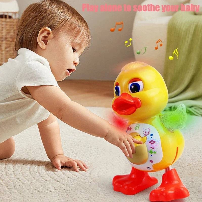 Pato eléctrico bailarín, divertido, parpadeante, con luz intermitente, sacude el cuerpo, lindo animal de dibujos animados musical, juguete educativo, regalo para niños
