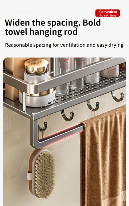 Estante de baño con ventosa sin taladro, estante para baño, espacio para inodoro, estante colgante de aluminio, organizador de baño para colgar en la pared