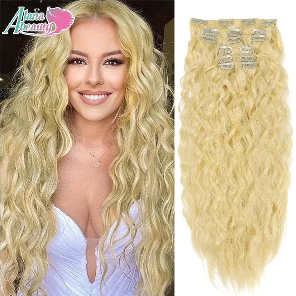 Extensões de cabelo ondulado com clipes conjunto de 6 peças - 55cm com presilhas