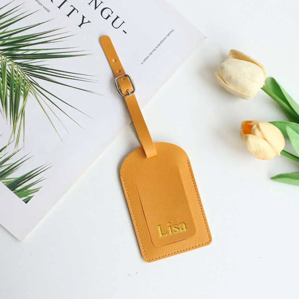 Customized Letters Smooth PU Leather Classic Ultra-Thin Travel Aviation Luggage Tag Signature Luggage Label
