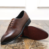 New Red Sole Brogue Shoes Men Black Business Men's Formal Shoes Lace-up Round Toe Spring/Autumn