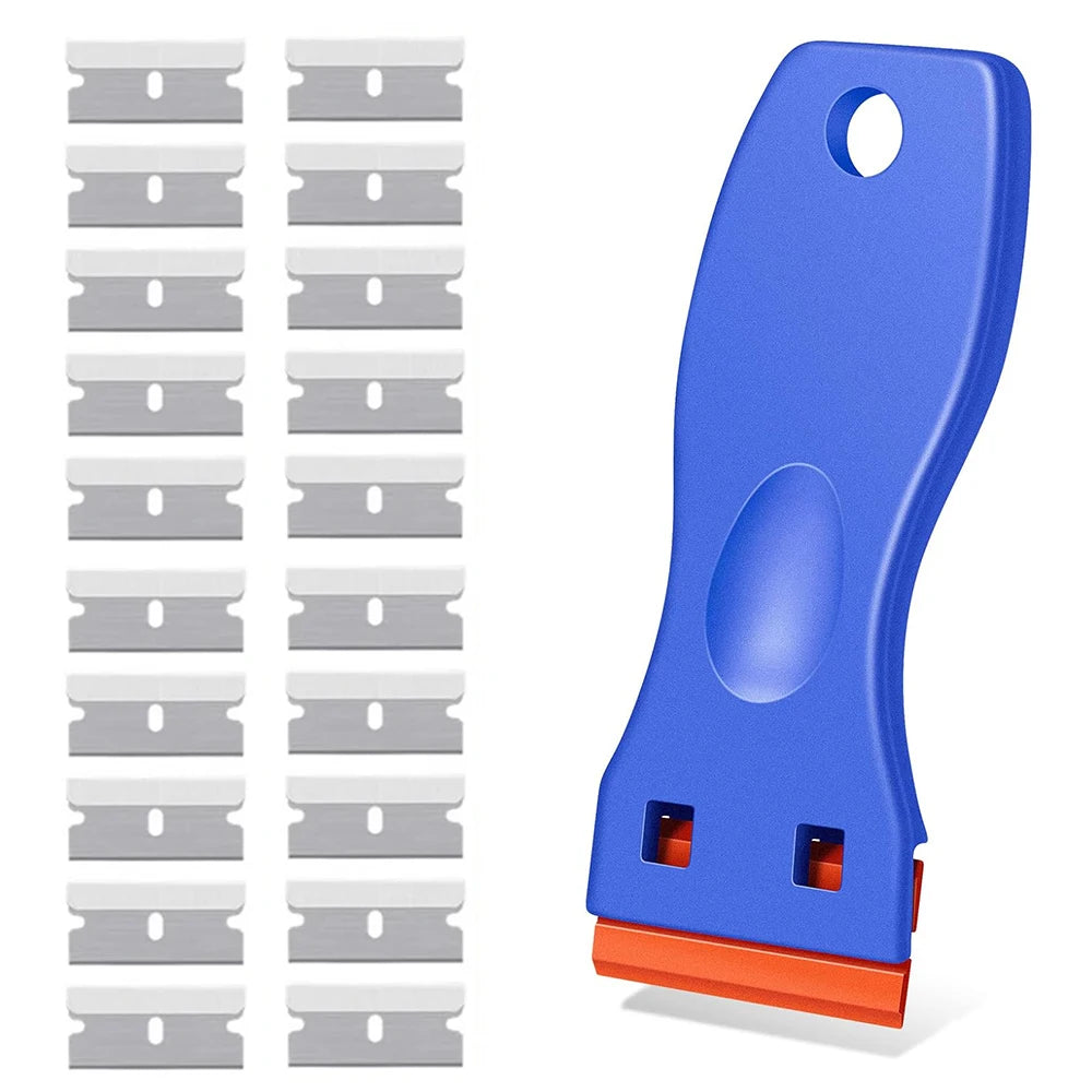 Raspador de cuchillas de afeitar de plástico con cuchillas de plástico, herramienta de limpieza para pisos, estufas, ventanas de automóviles y vidrios. 