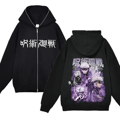 Anime Gojo Satoru Zipper Jackets, Thin Fleece Hoodie, Zip Up Y2K Hoodies, Jujutsu Kaisen 