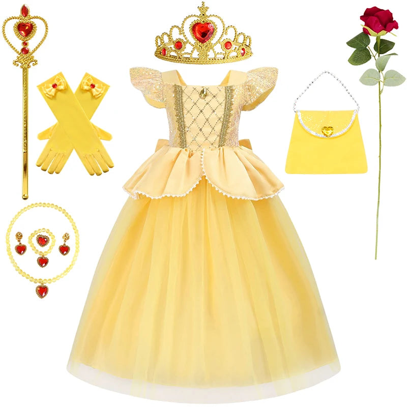 Children's Halloween Role Play Fairy Princess Belle Dress Xmas Carnival Masquerade Performance Birthday Party Fancy Girl Clothes
