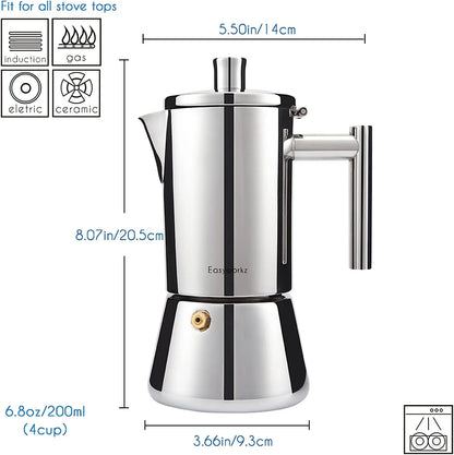 Cafetera italiana Easyworkz Diego para estufa, de acero inoxidable, para 4 tazas, 6.8 oz, de inducción
