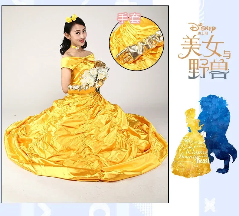 New adults cosplay christmas womens princess ball gown beauty and the beast belle costume for dress yellow gown fancy women