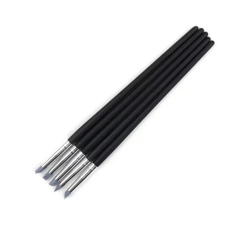Juego de 5 pinceles de silicona para decoración de uñas, punta de esmalte de gel UV, imagen 3D, pinceles para punteado, herramienta de manicura DIY