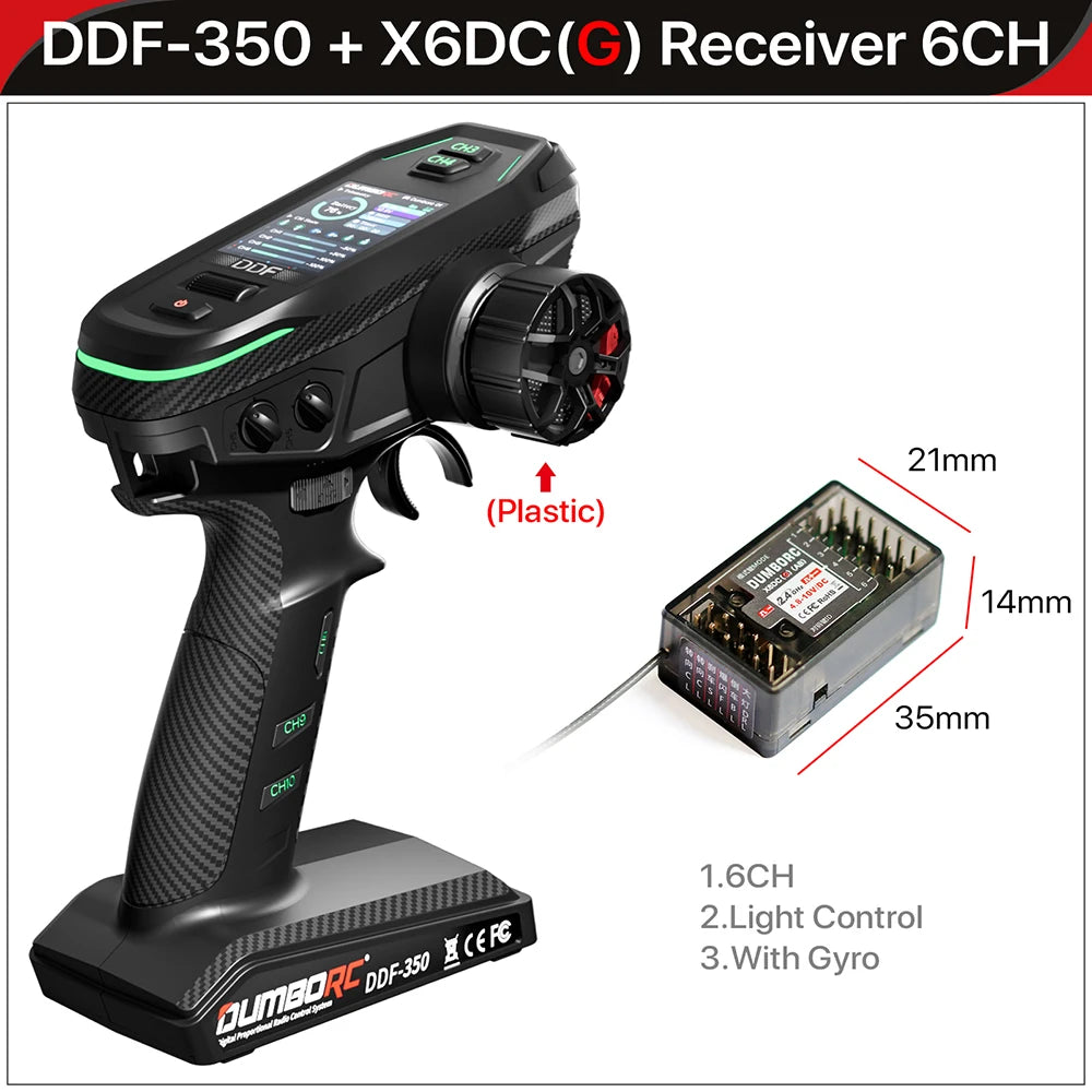 Control remoto digital DUMBORC 2.4G 10CH DDF-350, transmisor con receptor para coche, barco, tanque, sistema LCD FHSS