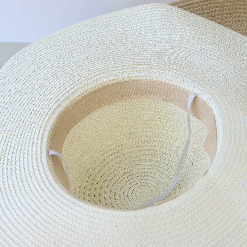Summer Women's Straw Hat Bowknot Wide Brim Floppy Panama Hats Female Lady Outdoor Foldable Beach Sun Cap