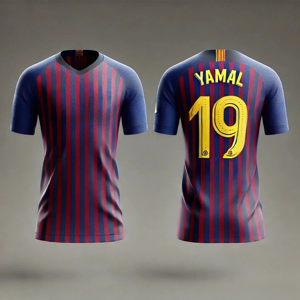 Barcelona Special Edition No.19 Footballer Yamal Short sleeved T-shirt Men's Youth Sports Loose Breathable Quick drying Shirt