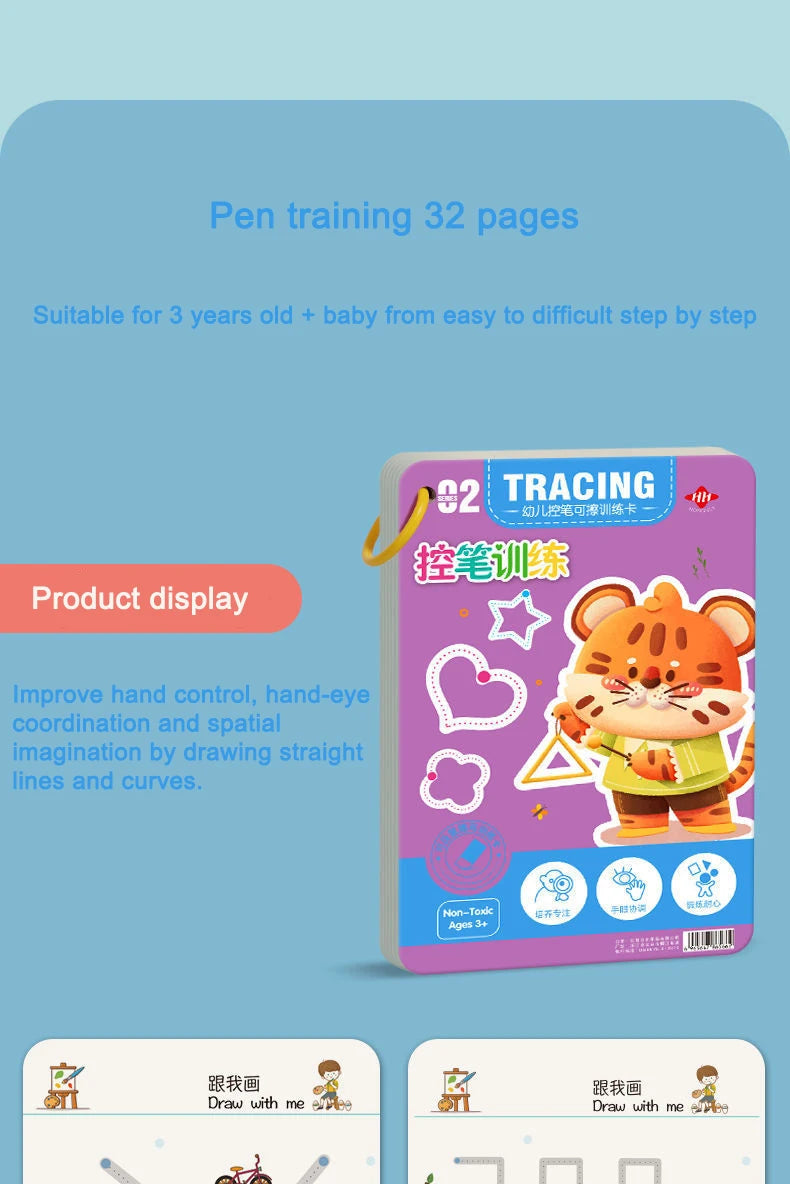 Montessori Drawing Book Reusable Magic Children Practice Copybook Control Training Book Magical Tracing Workbook