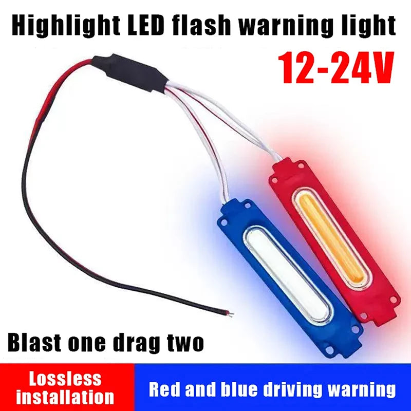 1 Piece 1 To 2 Vehicle Warning Flash Lamp 12V COB Red Blue Strobe Lights For Car Moto Bike Grille Decor Atmosphere Lighting