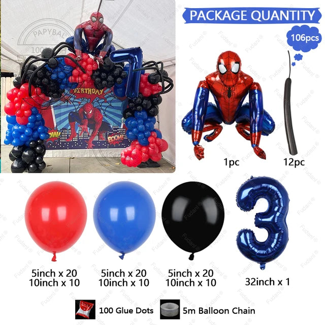Spiderman Latex Balloons Garland Arch Kit para crianças, vermelho e azul, Birthday Party Decors, tema de super-herói, 1 conjunto, 1 conjunto, 1 conjunto