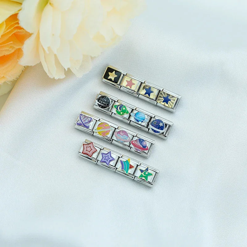 Hapiship 2024 estrela feminina universo planetário italiano encantos links contas caber 9mm pulseira de aço inoxidável diyjóias presente zh028