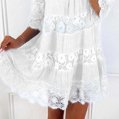 Vestido de verão plus size para senhoras, vestido de renda estilinque de cor sólida, vestido feminino elegante de cintura solta, casual na praia