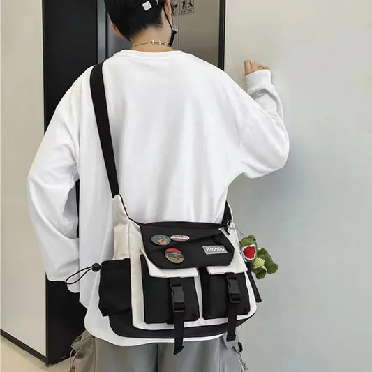 Bolsos cruzados de nailon Harajuku para hombre y mujer, tipo mensajero, para libros escolares, para niñas y jóvenes, de lona, ​​tipo bandolera