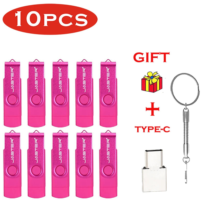 JASTER 10 PCS LOT Pen Drive 128GB 3 IN 1 Memoria USB 64GB Key Chain USB Flash Drive 32GB Free TYPE-C Adapter Memory Stick Gift