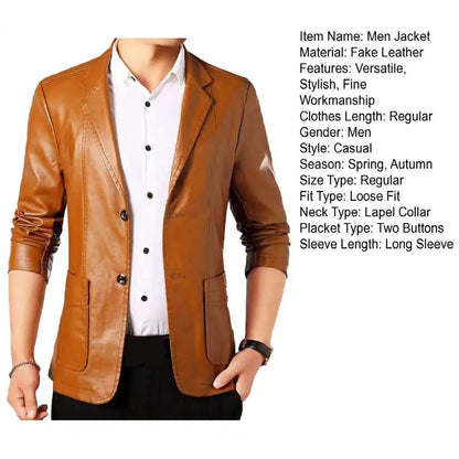 Men Jacket with Button Decoration Stylish Lapel Collar Men's Jacket with Button Cuffs Pocket Faux for Outdoor for Extended